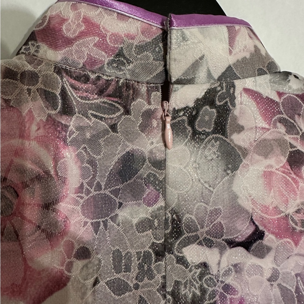 Peve Pink & Gray Floral Cheongsam Qipao Brocade Dress Size Small Vintage - Picture 5 of 9